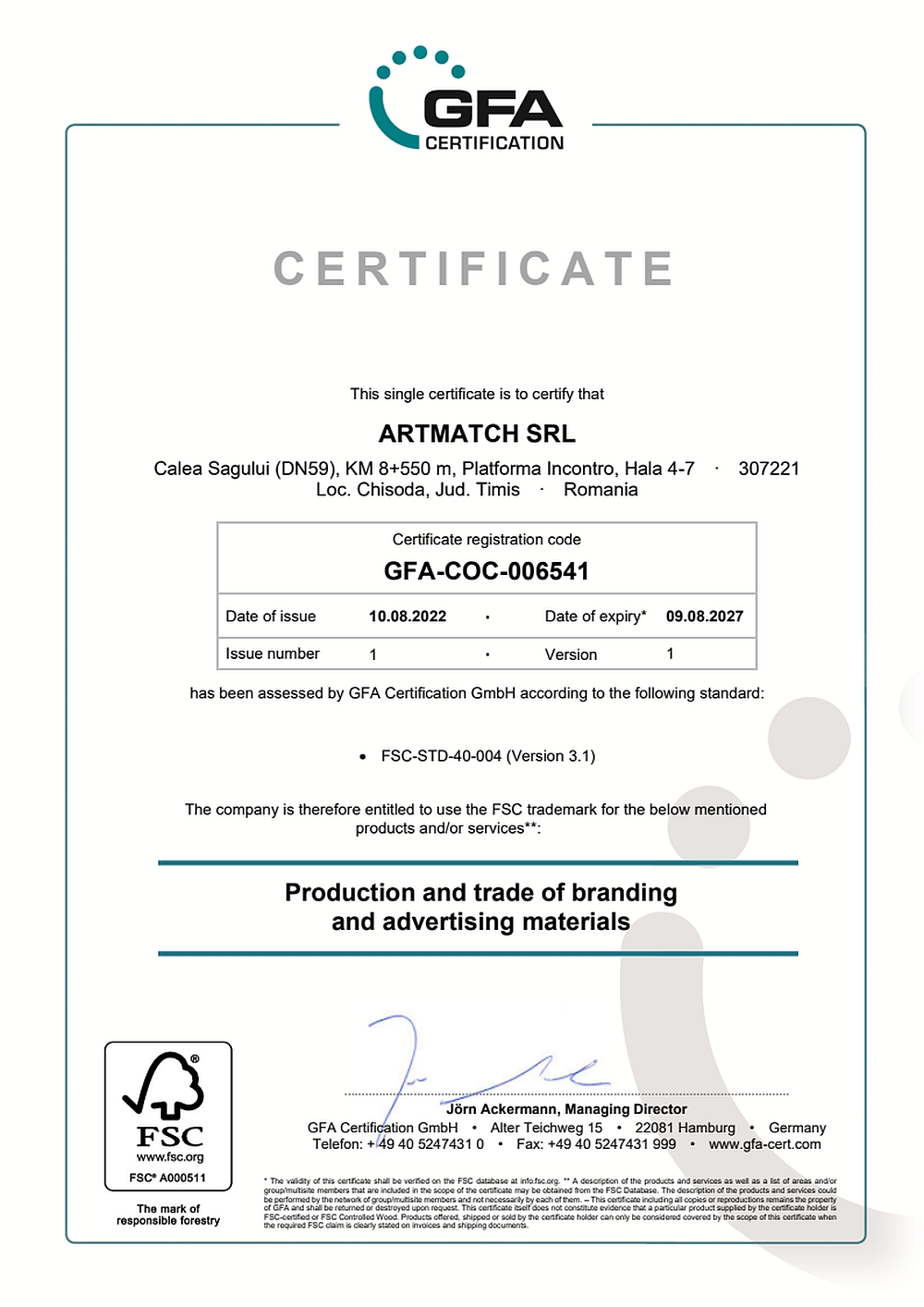 Certificat FSC
